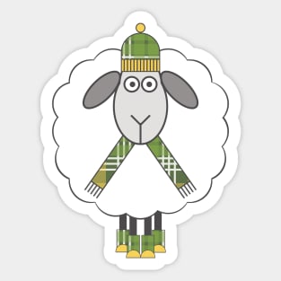 Cosy Winter Sheep With Green and Yellow Tartan Hat, Scarf and Boots Sticker